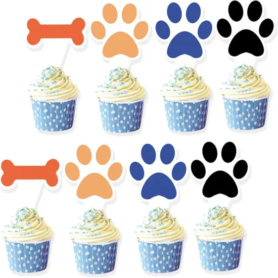 48 Pcs Blue Paw Cupcake Toppers for Baby Shower, Birthday Parties {1}