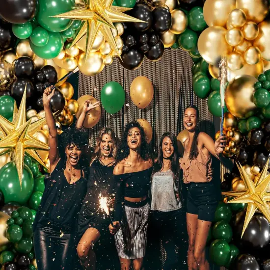 Green and Gold Black Balloon Arch Kit with 3pcs Star Balloon, Emerald Forest Dark Green Black Metallic Gold Balloons for Birthday Football Graduation Wedding New Years Party Decoration {4}