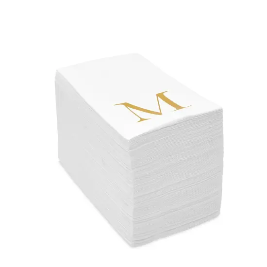 Sparkle and Bash 100 Pack Gold Foil Initial Letter M White Monogram Paper Napkins for Wedding Reception, Table Decorations (4 x 8 In) {7}