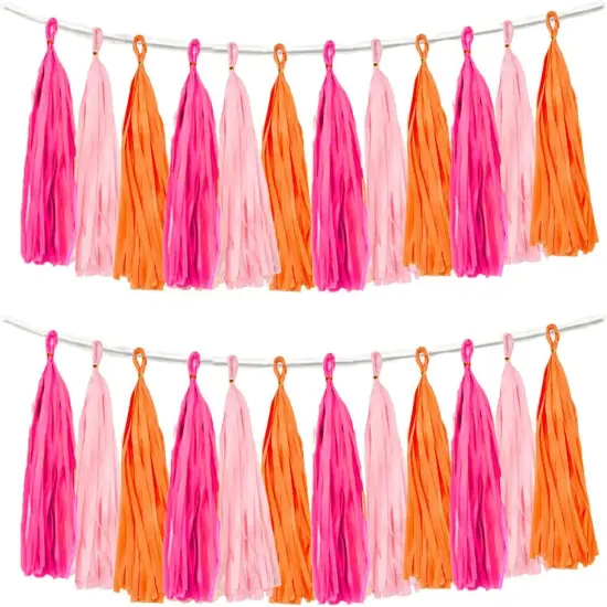 Rose red Pink and Orange Tassel Garland Banner Paper Tassels for Party Decorations,Pack of 15 {1}