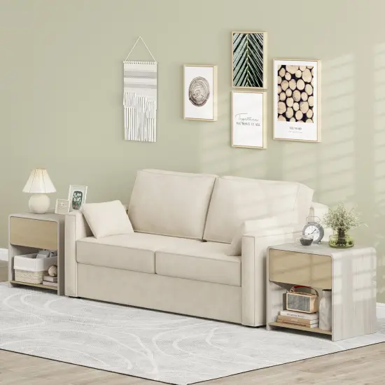 Oak Natural Metal Nightstand with Drawer and Open Shelf for Bedroom {6}