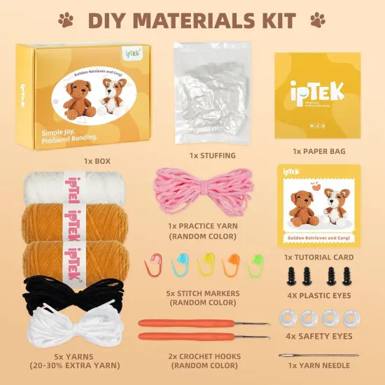 Crochet Kit for Beginners, Learn to Crochet, Include Easy Knitting Soft Yarn, Step-by-Step Video Tutorial, Hook, Holiday Birthday Gift for Adults and Kids(2 Pack Dog) {3}
