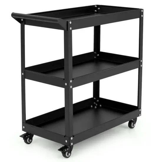 3-Tier Rolling Utility Tool Cart with 3 Large Shelves and 4 Universal Wheels Perfect for Kitchen or Garage Red {8}