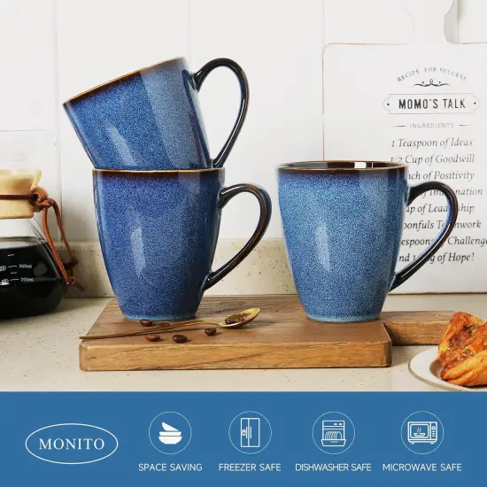 Coffee Mugs Set of 6, Large Ceramic Blue Coffee Mugs Set with handle {3}