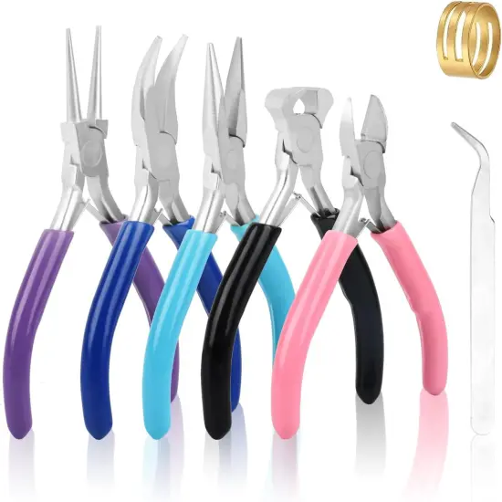 5 Pcs Jewelry Making Pliers Tools with Needle/Chain Nose Pliers, Round Nose, Bent Nose, End Nipper Pliers and Wire Cutter Jewelry {3}