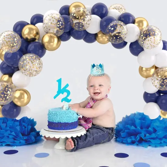 Navy Blue Gold Balloons Set, 50 pcs 12 inch Metallic Gold Navy Blue White Confetti Latex Balloons Kit {5}