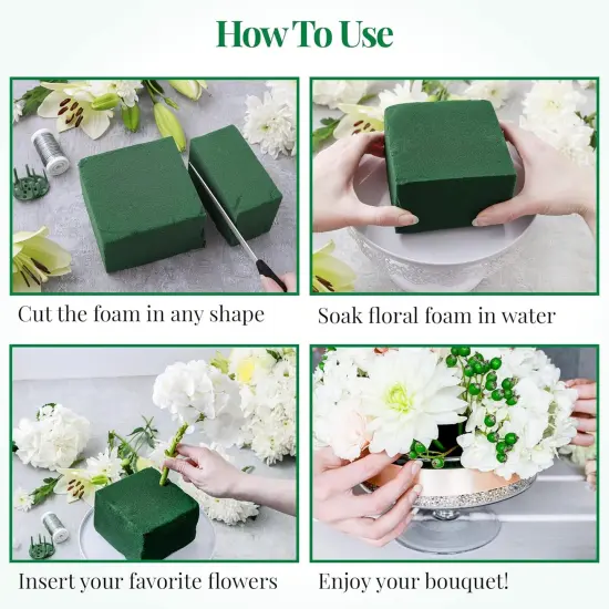 8 Pcs Floral Foam Blocks (Larger Size 9" X 4" X 3" Each) Florist Flower Foam Green Bricks Applied Dry or Wet Flower Foam Bricks Arrangement Supplies for Artificial or Fresh Flowers {5}
