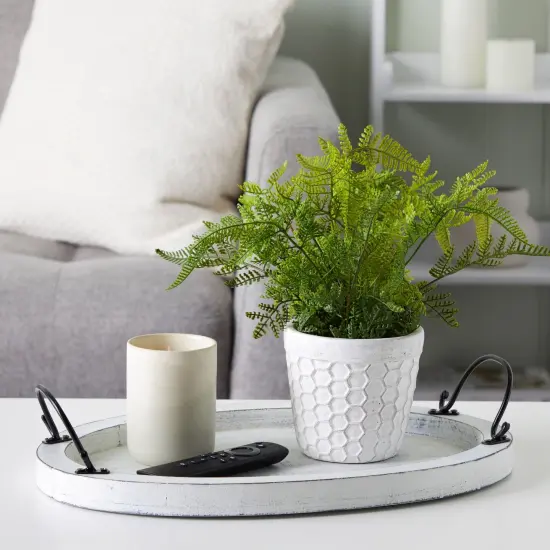 Farmlyn Creek Oval Wooden Serving Tray with Handles, Decorative Platter for Coffee Table, Living Room (16 x 11 x 2 In) White {2}