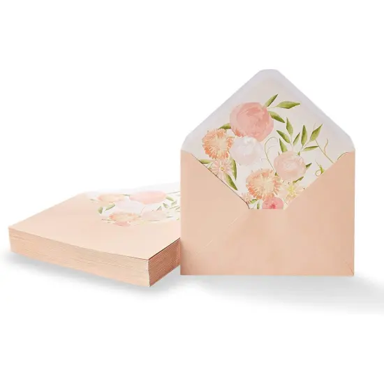 50 Pack A7 Envelopes with Floral Liner for 5x7 Invitations, Greeting Cards, Weddings (7.25 x 5.25 In) - Blush Pink {1}