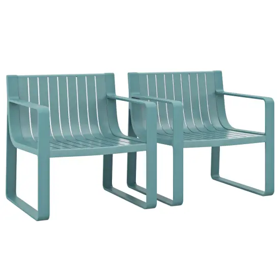 Set of 2 Patio Chairs with Curved Backrests and U Shaped Legs Perfect for Outdoor Seating Blue {1}