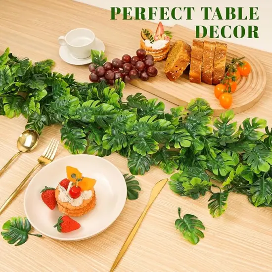 4Pcs Artificial Monstera Leaf Vines, 5.6Ft Fake Hanging Greenery Plants Tropical Palm Leaves Ivy Vine Monstera Garland for Home Garden Porch Patio Hawaiian Party Indoor Outdoor D&eacute;cor {2}