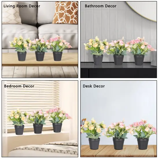 Small Fake Plants 3 Packs - Artificial Rose Potted Flower Plants for Home, Farmhouse, Outdoor, Office, Shelf, and Bathroom Decor {6}