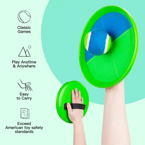 Summer Upgraded Toss and Catch Ball Game Set - Indoor and Outdoor Games for Kids 3-12, Beach Sand Pool Water Toy Includes 4 Paddles 4 Sticky Balls, Great Birthday Easter Gifts for Boys Girls {3}