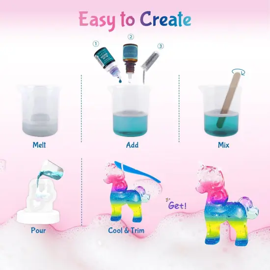 Unicorn Soap Making Kit - DIY Crafts for Kids Ages 6-12 Make Your Own Fun Soap with 20 Soap Bases, 6 Colors, 5 Molds & 3 Fragrances, Birthday Christmas Easter Gifts for Girls Ages 6 7 8 9 10 11 12+ {5}