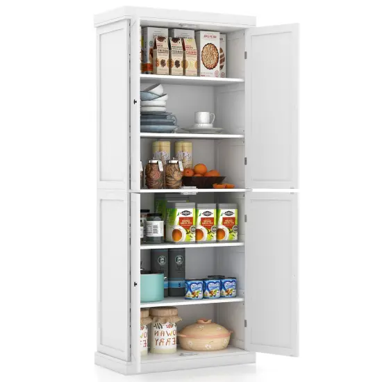 72.5 Inches Tall Buffet Cabinet with 6-Tier Shelves and 4 Doors-White {4}