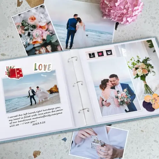 DIY Small 3 Ring Scrapbook Photo Album Journal with 30 Plastic Sleeves 60 Pages and Fabric Cover for Baby Travel Wedding Couple Anniversary Kids Adventure (Pink Cover/White Pages) {5}