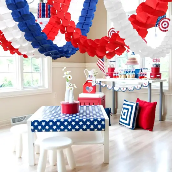 Fourth-4th of July Memorial-Day Party-Decorations - 157FT Red White Blue Patriotic Streamers Garland,Graduation Four-Leaf Clover Hanging Banner,Independence American Birthday Decor Hugtmr {4}
