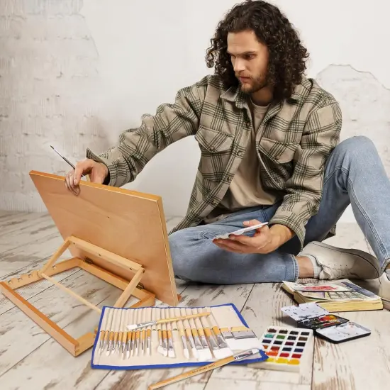 Wooden Tabletop Easel A3 Drawing Board with 5 Adjustable Angles, Smooth Suraface Art Easel for Adults, Artists, Beginners, Students {5}