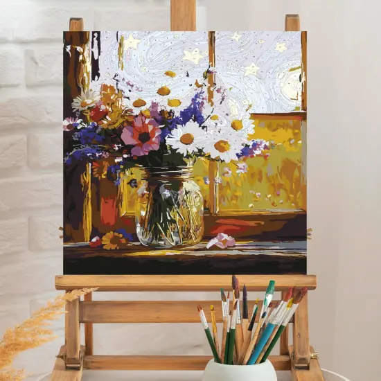 Flowers Paint by Numbers Kit for Adults,Flower Bouquet on a Sunlit Windowsill Paint by Number Canvas Kit,Adults' Paint-by-Number Kits Floral 16x20inch (Without Framed) {5}