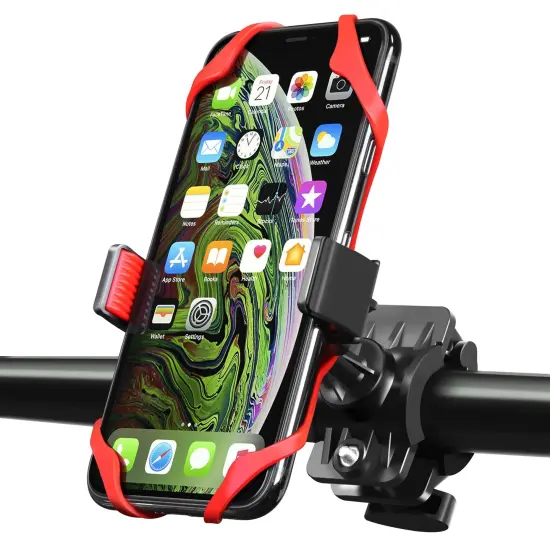 360&deg; Universal Phone Mount for Bike Motorcycle, Bicycle Adjustable Holder with Grip for iPhone 14 13 12 Pro Max Samsung Android Smartphone, Red {1}
