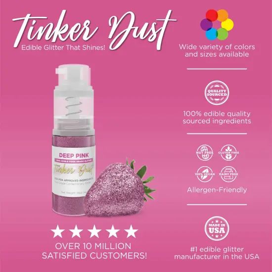 Bakell - Deep Pink Tinker Dust Edible Glitter (25g, 1x Spray Pump) for Food, Desserts, and Beverages! {3}