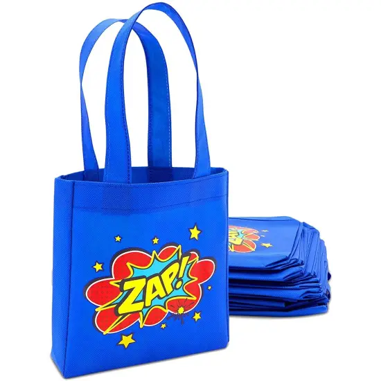 Comic Hero Birthday Party Favor Bags, Small Blue Totes (24 Pack) {5}
