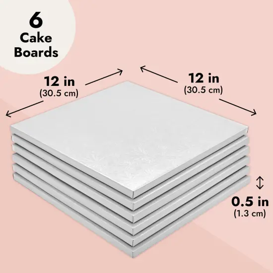 6 Pack White 12 Inch Cake Drum for Baking Desserts, Foil Square Cake Boards for Pastries {4}