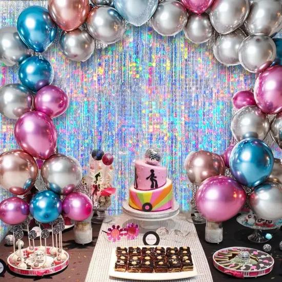 4 Packs Silver Foil Fringe Curtain, Silver Glitter Metallic Tinsel Backdrop for Birthday, Wedding, Baby Shower, 70s 80s 90s Theme Disco Party, Bachelorette Party, Iridescent Party Decorations Supplies {5}