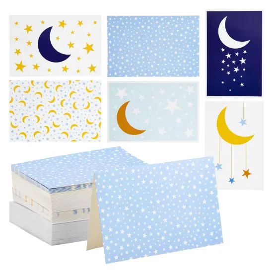 48 Pack Moon and Stars Greeting Cards with Envelopes for All Occasions, Blank 4x6 Thank You Note Cards for Baby Shower (6 Designs) Multicolor {1}