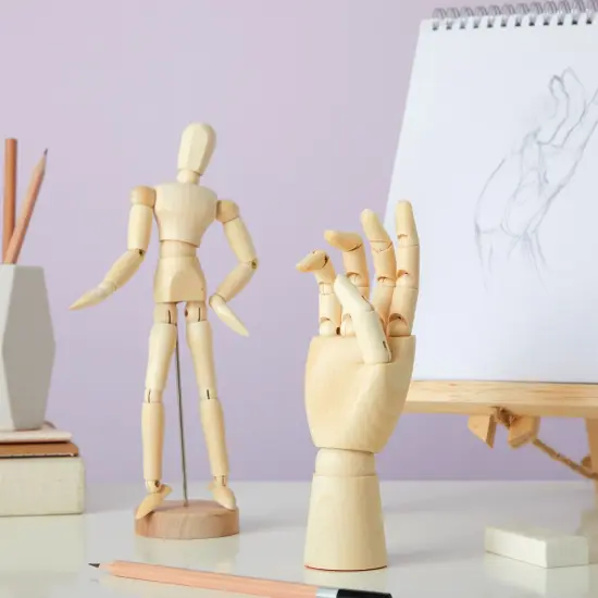 7" Wooden Hand Model and 8" Posable Wooden Mannequin Figure for Drawing, Adjustable Art Supplies (2-Piece) Brown {2}