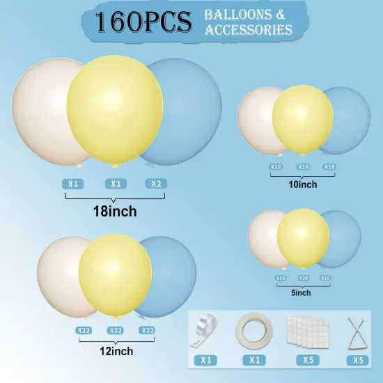160Pcs Latex Balloons Pastel Yellow Blue White Balloon Garland Arch Kit {2}