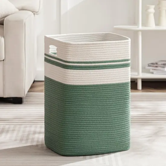 Cotton Laundry Hamper, Large Woven Rope Basket with Handles for Living Room and Bedroom, Stylish Storage Basket for Clothes, Toys, and Blankets {3}