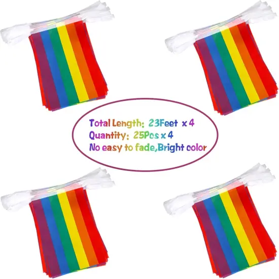 100 Pcs Rainbow Flag Banner, 92 Feet Gay Pride Banner LGBT String Flags Banner Decorations, Rainbow String Bunting Indoor Outdoor for LGBT Festival Party Celebration Decoration {4}