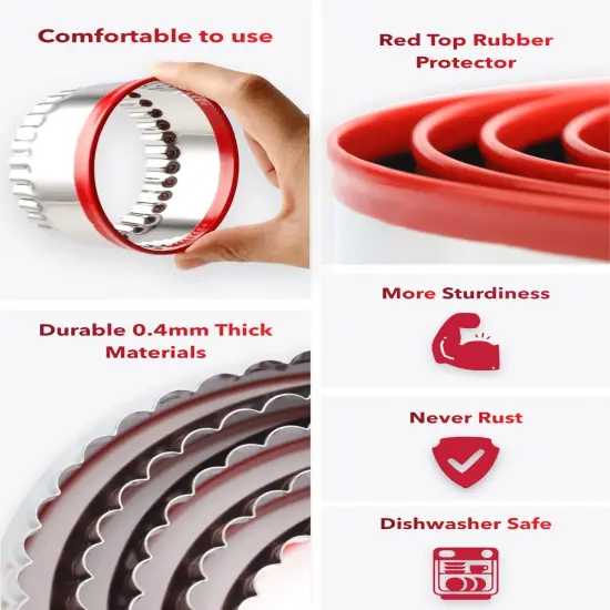 3Pcs Fluted Round Cookie Cutters 2" 2.6" 3", Heavy Duty Food-Grade Stainless Steel, Biscuit Cutter, Mini Cookie Cutters, Cookie Cutters for Baking, Unique Design with Protective Red Top PVC {2}