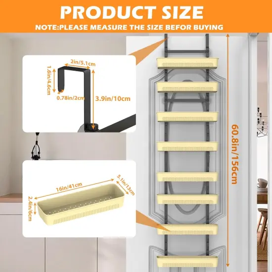 8-Tier Over The Door Pantry Organizer with Adjustable Baskets - Black Hanging Spice Rack, Door-Mounted Storage for Kitchen, Bathroom, Laundry Room - No Drilling {2}