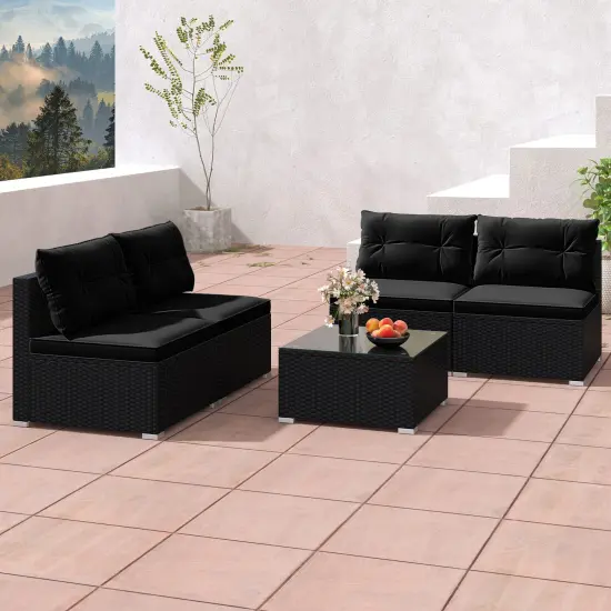 5-Piece Outdoor Patio Furniture Set with Cushions and Coffee Table and Rustproof Steel Frame Black {6}