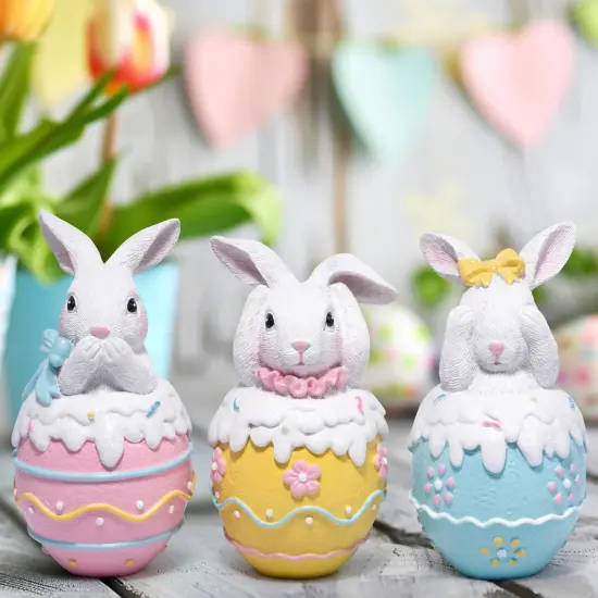 Easter Bunny Figurine Set - Egg Decorations, 3-Piece Handmade Resin Craft, Must-Have for Holiday Home D&eacute;cor, Easter Parties, Gifts, and Spring-Themed Decorations {4}