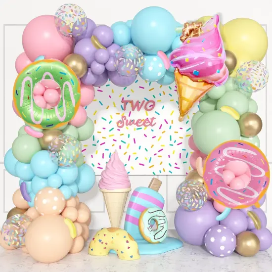 Pastel Donut Balloon Arch Garland Kit, 162pcs Donut Two Sweet One Birthday Party Supplies Girl Pastel Sprinkle Confetti Candy Ice Cream Foil Balloons for First Birthday Party Baby Shower Decoration {1}