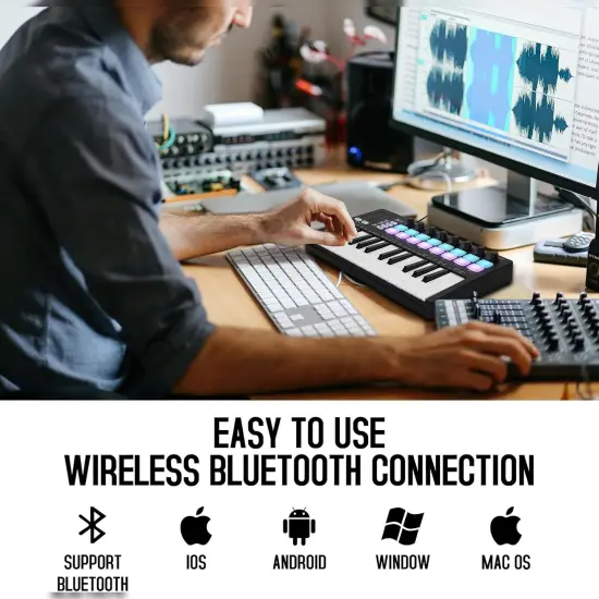 M-WAVE &ndash; MIDI Keyboard Controller &ndash; USB Bluetooth &ndash; 25 Key, 16 Pads, Knobs, DAW Compatible {4}