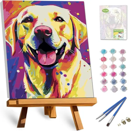 Paint by Numbers Kit for Adults, 12x16Inch Dog Paint by Numbers with Frame,Labrador Paint by Number Framed Canvas for Adults Animals {1}