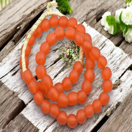 10-11mm Matte Orange African Recycled Glass Beads (20" Strand) {2}
