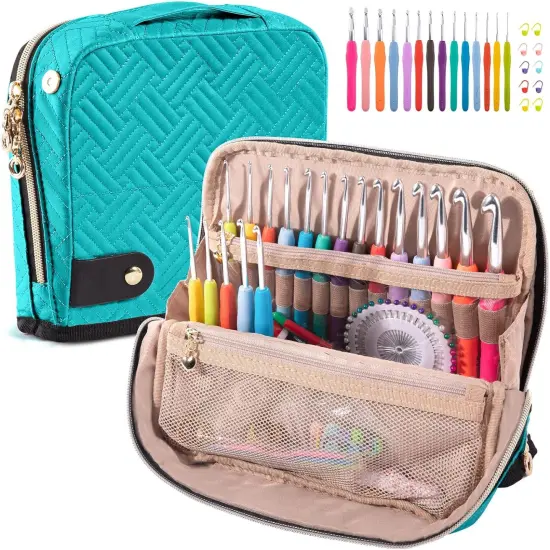Crochet Hook Case with 14 Size Crochet Hooks Set 2mm(B)-10mm(N) Ergonomic Crochet Hooks with Crochet Case Stand Up - Crochet Hook Organize for Crochet Lovers, Crochet Kit for Beginners {1}