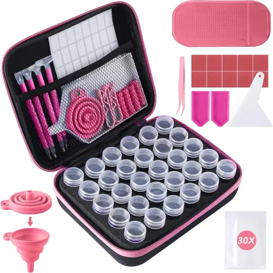 30 Slots Diamond Art Storage Containers for Adults Portable Bead Storage Boxes for Diamond Painting Accessories and Tools（Pink） {1}