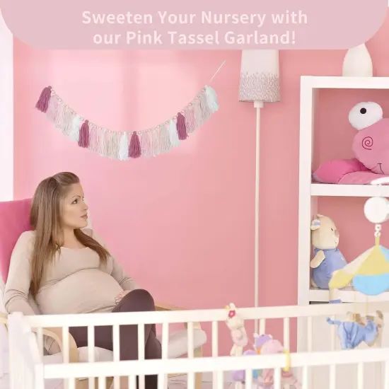 Pink Yarn Tassel Garland Boho Pastel Preppy Bunting Banner Wall Hanging Tassels for Nursery Kids Bedroom Dorm Room Baby Shower Birthday Classroom Office Party Wedding Decor {5}