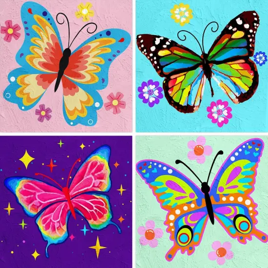 4 Paint by Numbers for Kids Ages 8-12 DIY Paint Set for Girls Boys Adults Beginner Crafts for Girls Ages 4-8 Acrylic Oil Painting by Number Kits Perfect for Gift Decor 8"x8" (4 pack butterfly) {1}