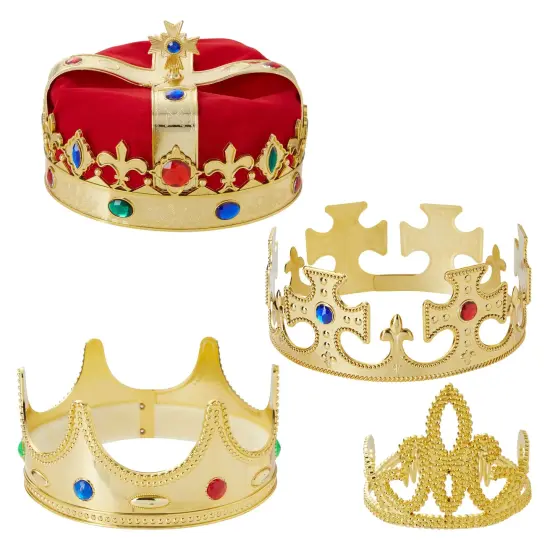 4-Pieces King and Queen Crowns Set for Kids - Gold Crowns and Tiara for Royal Theme Birthday Party Costume Accessories and Photo Booth Props {1}