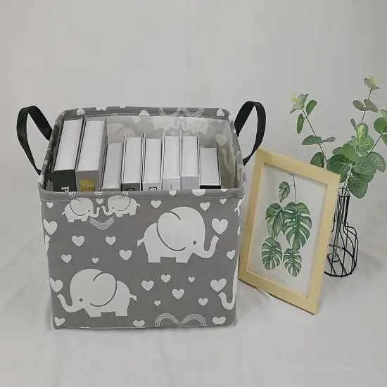 Summer Storage Basket Shelf Storage Basket Organizer Box Clothes Laundry Hamper Toys Nursery Basket Baby Laundry Basket with Handles (REC-Love Elephant) {3}