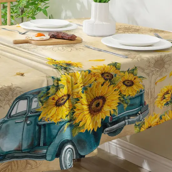 Sunflower Tablecloth 60x104 Inch Rectangle, Yellow Sunflower Decor for Home, Spring and Summer Table Cloth Rectangle Water Resistant for Table, Party Decorations {5}