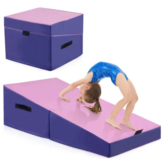 Folding Portable Incline Yoga Gymnastics Tumbling Mat Suitable for Gymnastics Room or Kindergarten Pink {4}