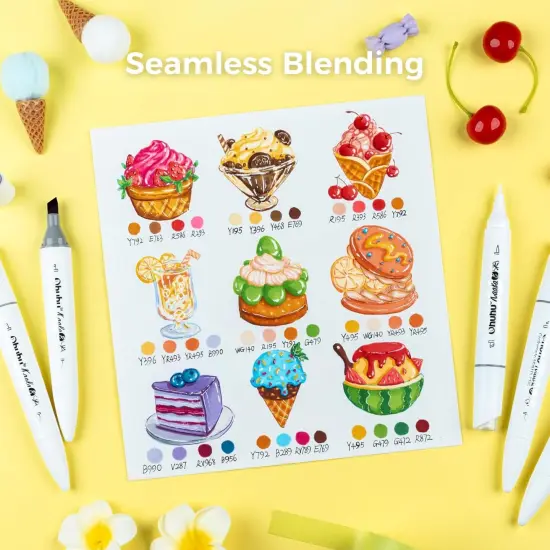 Alcohol Markers: Mini Brush & Slim Broad 60 Illustration Colors Dual Tip Brush Tip Alcohol-based Art Marker {4}